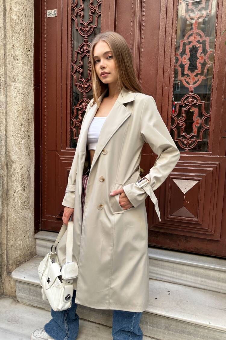 Beige Trenchcoat Single-Breasted Buttoned Coat