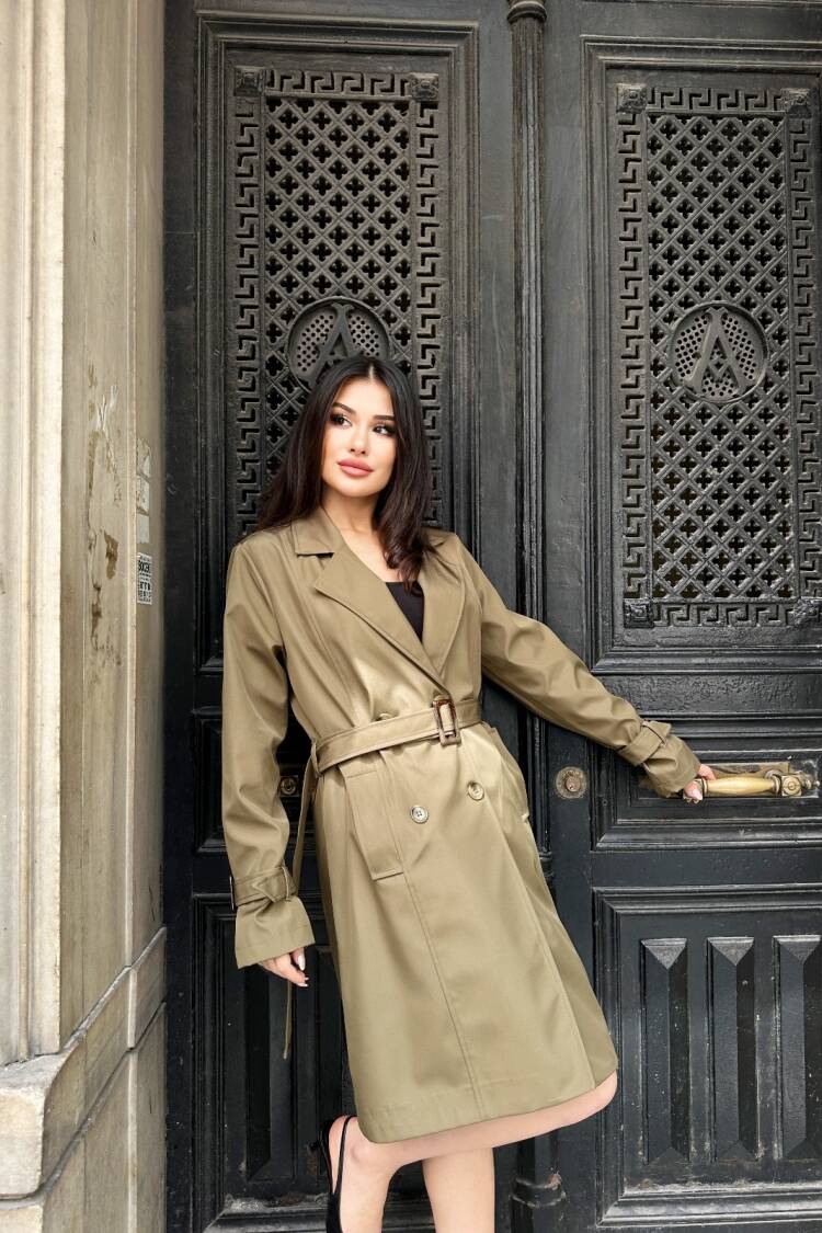Khaki Trenchcoat Elegant Single-Breasted Wrapover - Brand: My Jest Fashion - Women's Clothing Wholesale - Globality Store