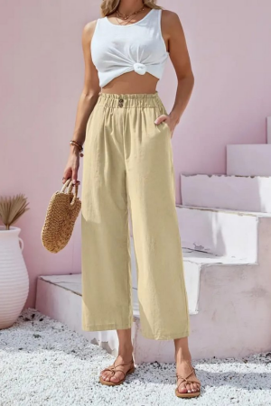 Beige High Waist Cropped Culottes Pants - Brand: Janes - Women's Clothing Wholesale - Globality Store