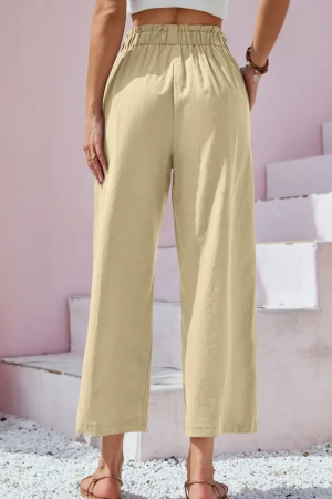 Beige High Waist Cropped Culottes Pants - Brand: Janes - Women's Clothing Wholesale - Globality Store