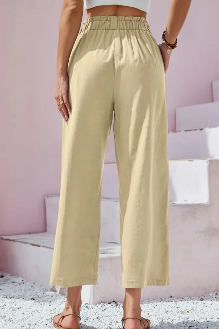 Beige High Waist Cropped Culottes Pants