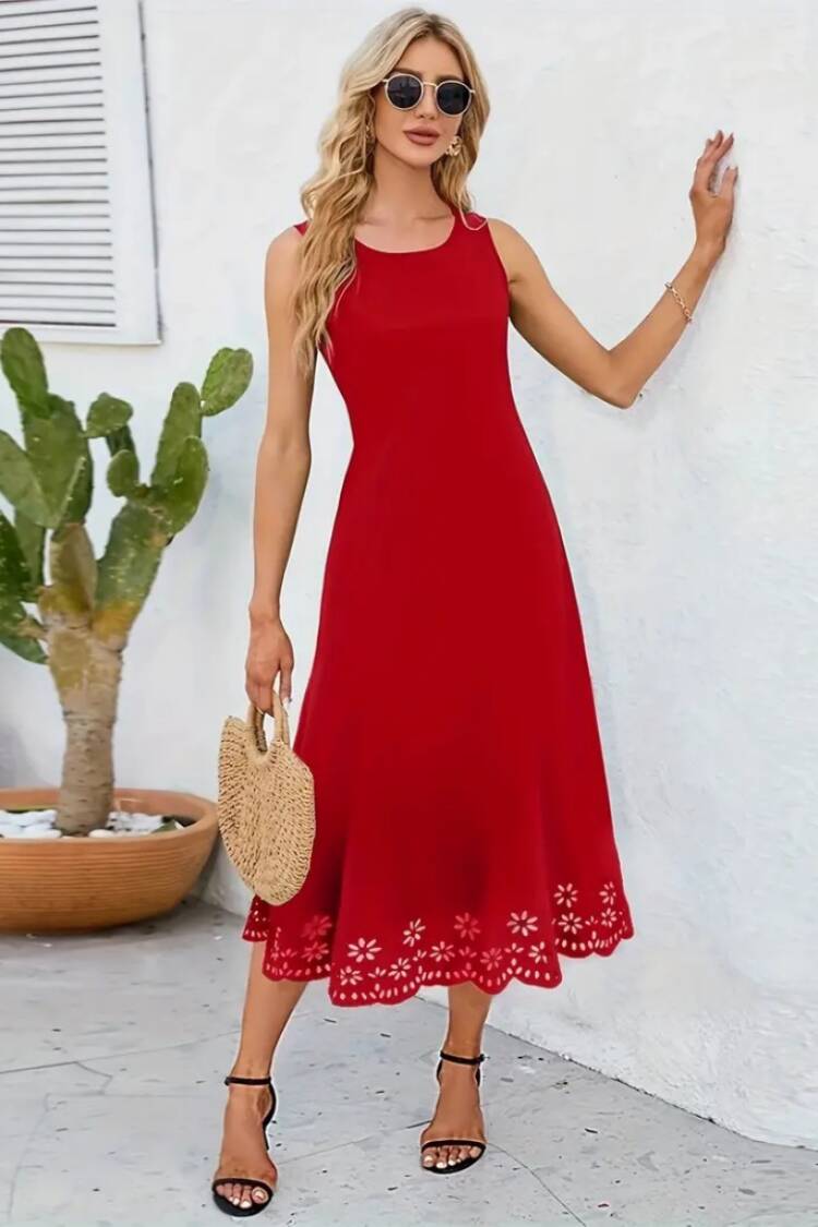 A-Line Sleeveless Midi Dress With Cap Sleeves