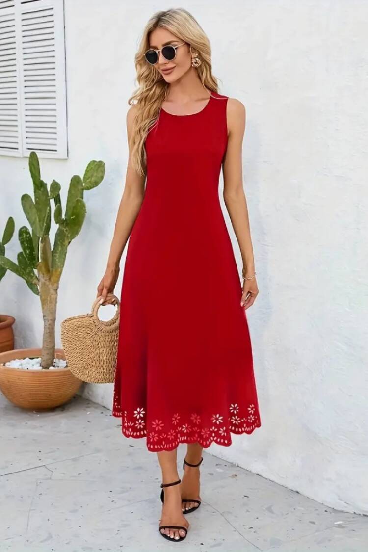 A-Line Sleeveless Midi Dress With Cap Sleeves
