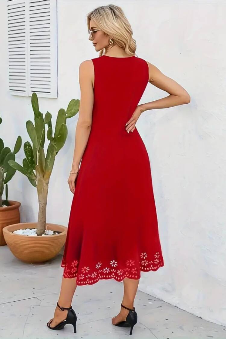 A-Line Sleeveless Midi Dress With Cap Sleeves