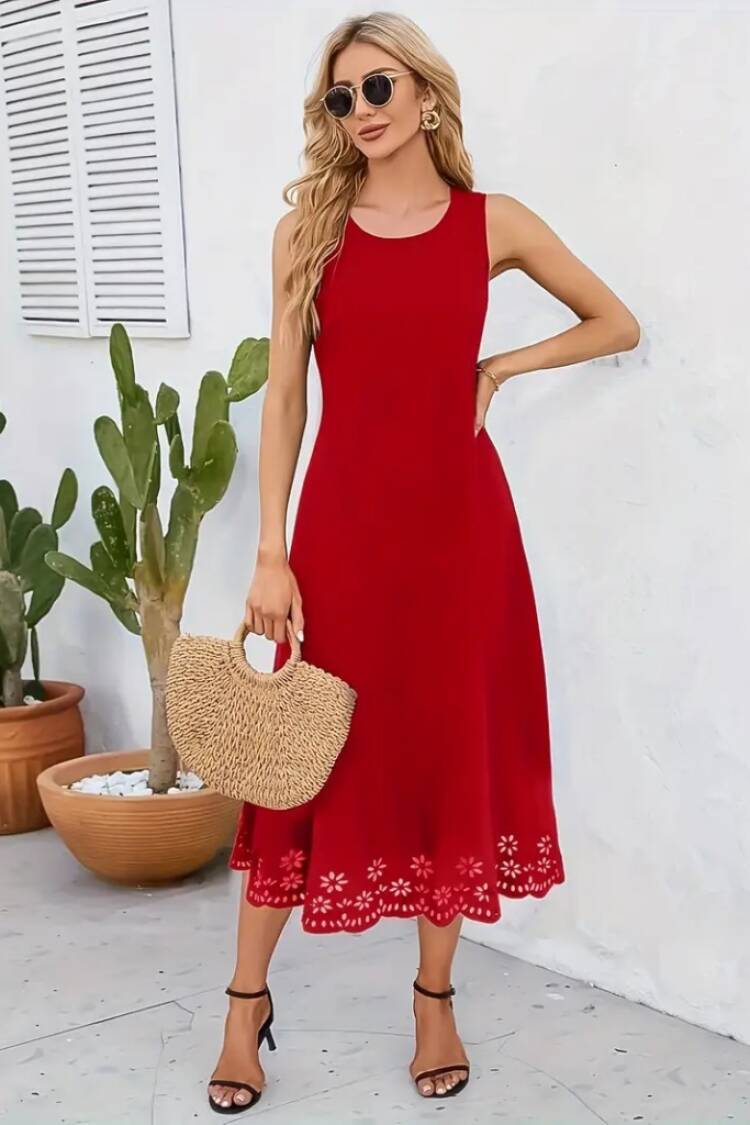 A-Line Sleeveless Midi Dress With Cap Sleeves