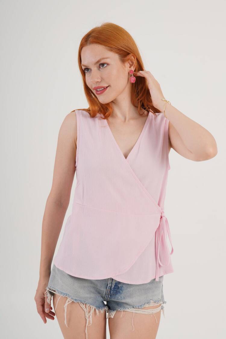 Sleeveless V-Neck Cap Sleeve Blouse