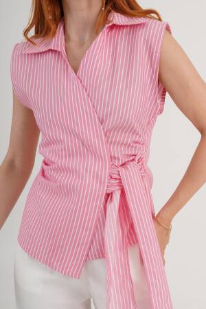 Striped Sleeveless Tie Shirt - Brand: Lustrin - Women's Clothing Wholesale - Globality Store
