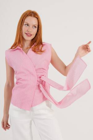 Striped Sleeveless Tie Shirt - Brand: Lustrin - Women's Clothing Wholesale - Globality Store