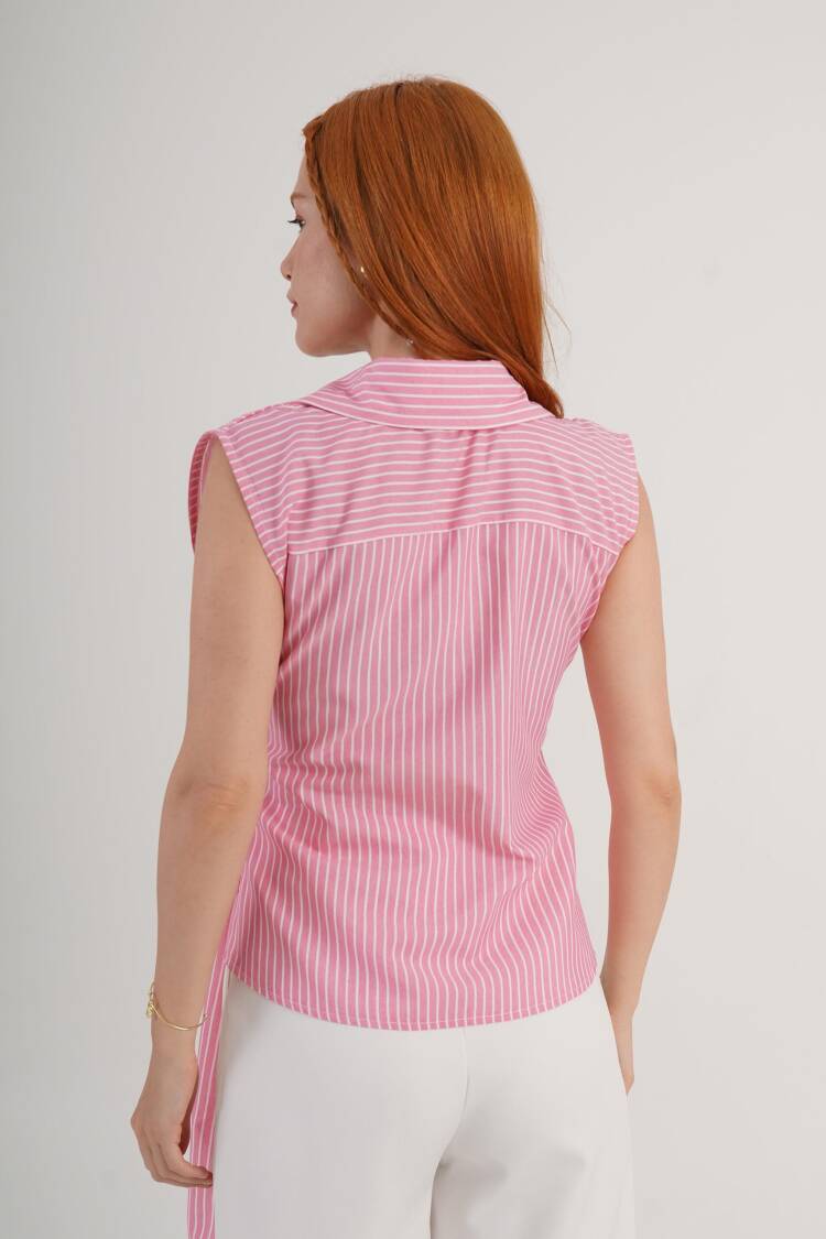 Striped Sleeveless Tie Shirt