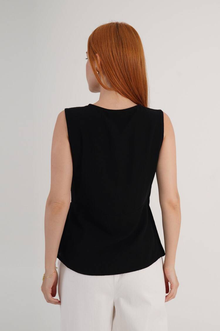 Blouse With V-Neck And Cap Sleeves