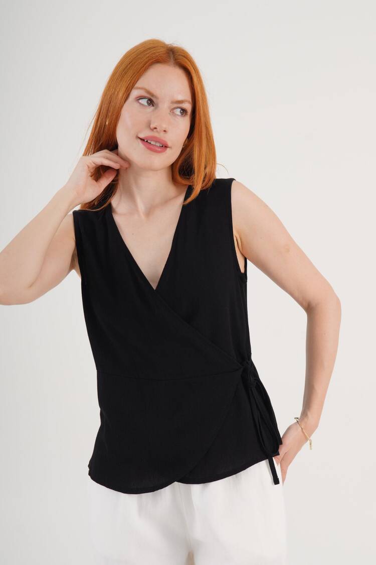 Blouse With V-Neck And Cap Sleeves