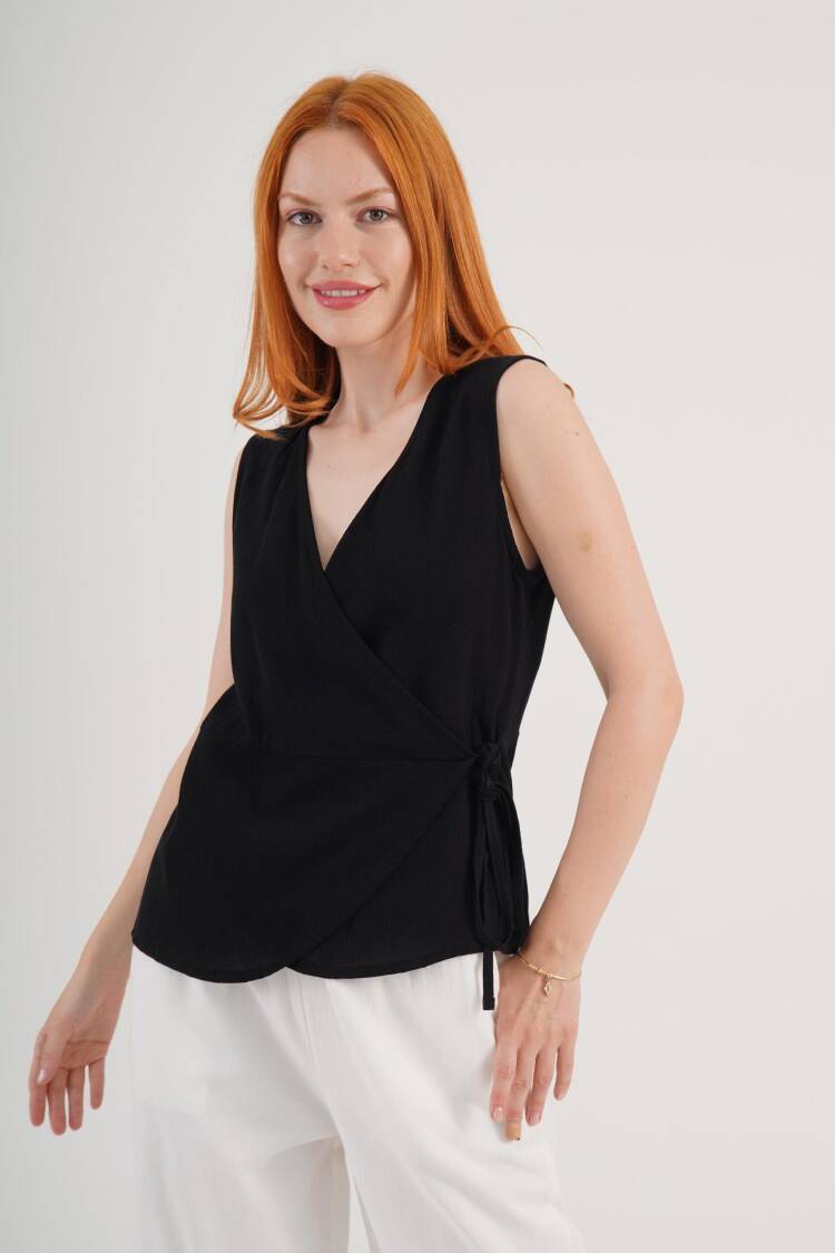 Blouse With V-Neck And Cap Sleeves