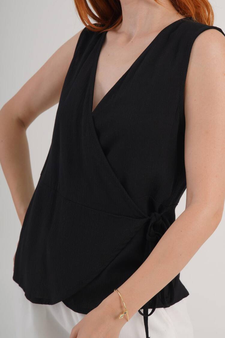 Blouse With V-Neck And Cap Sleeves