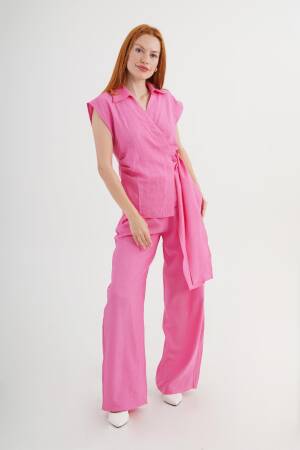 Pink Set - Casual Elegant Formal Wide Leg Palazzo - Brand: Lustrin - Women's Clothing Wholesale - Globality Store