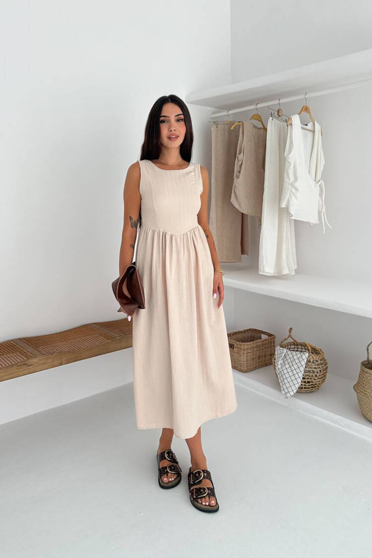 Fit And Flare Midi Dress With Cap Sleeves
