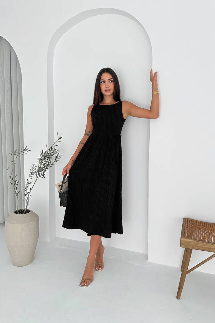 A-Line Striped Midi Dress With Cap Sleeves