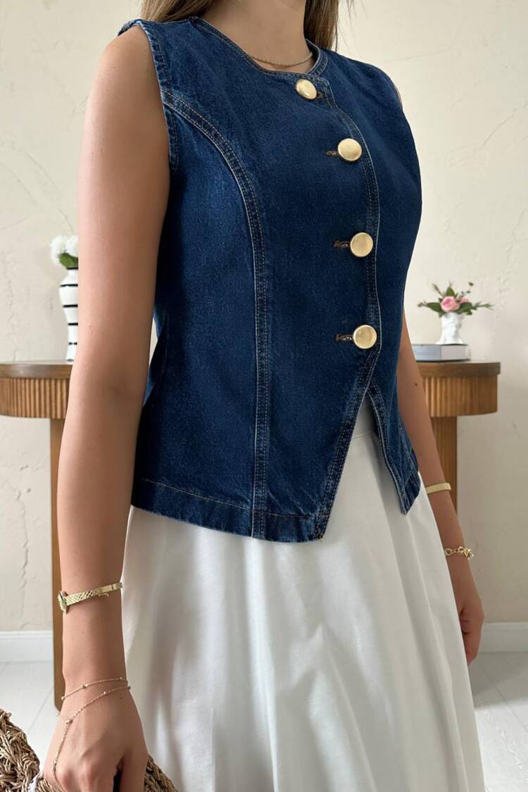 Blue Fitted Casual Elegant Preppy Vest