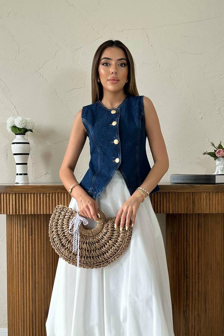 Blue Fitted Casual Elegant Preppy Vest