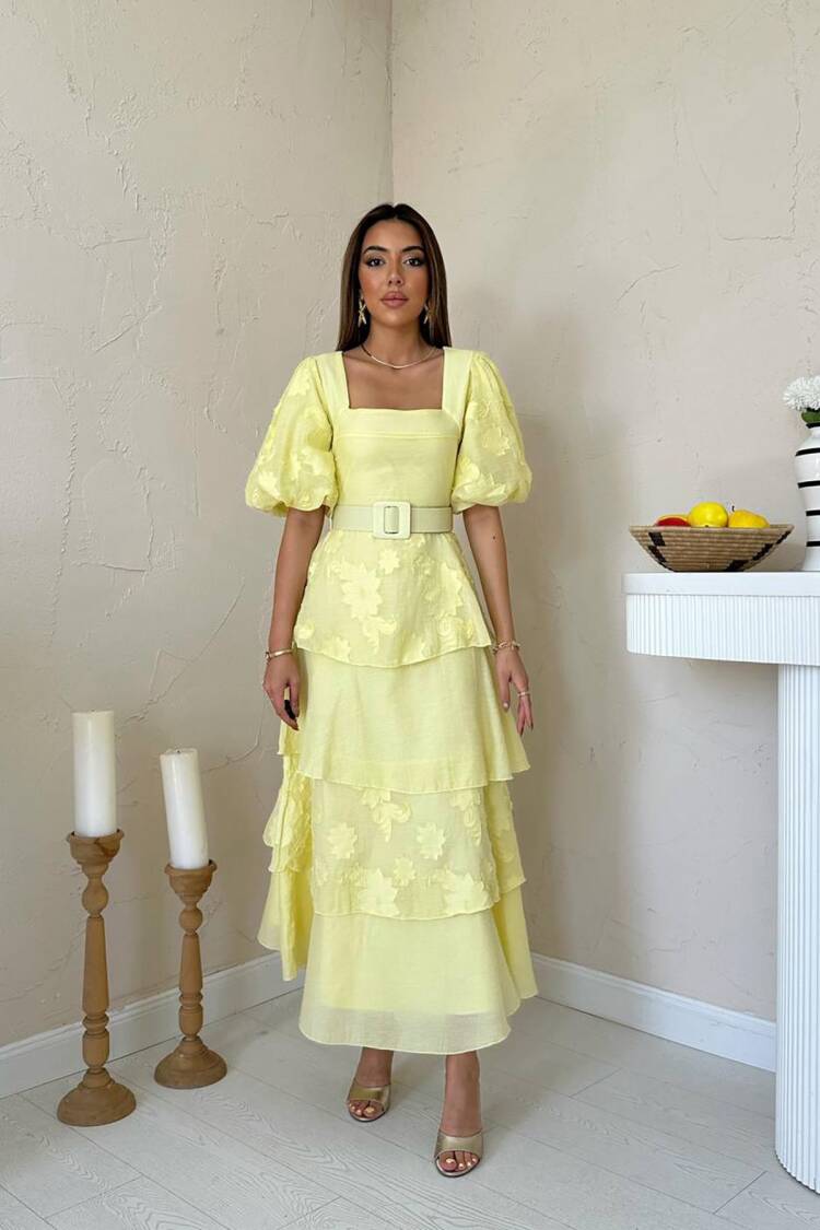 ElegantDress With Floral Puff Half Sleeves
