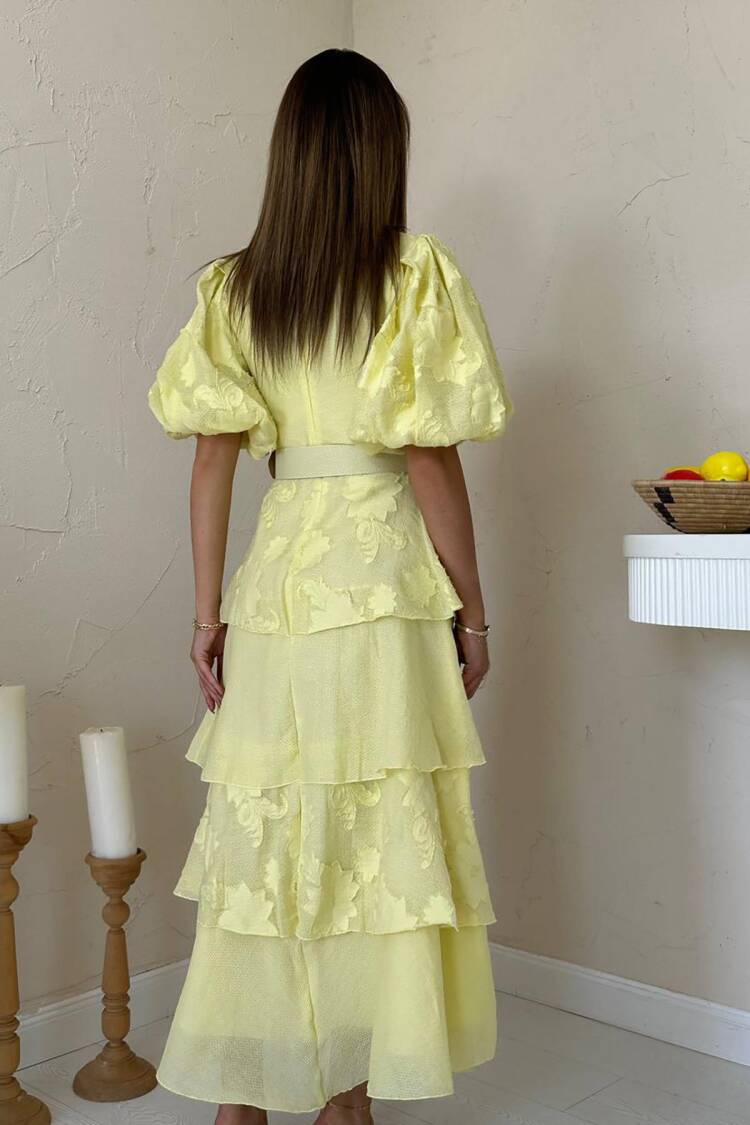 ElegantDress With Floral Puff Half Sleeves
