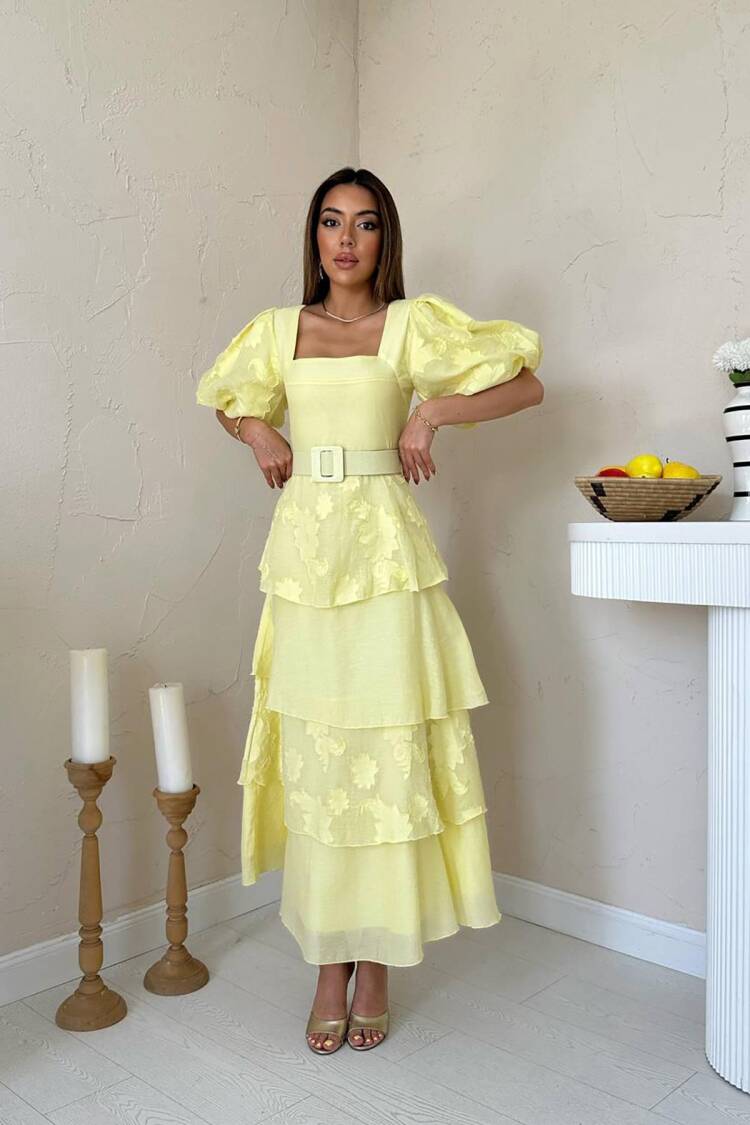 ElegantDress With Floral Puff Half Sleeves - Brand: Elisa - Women's Clothing Wholesale - Globality Store