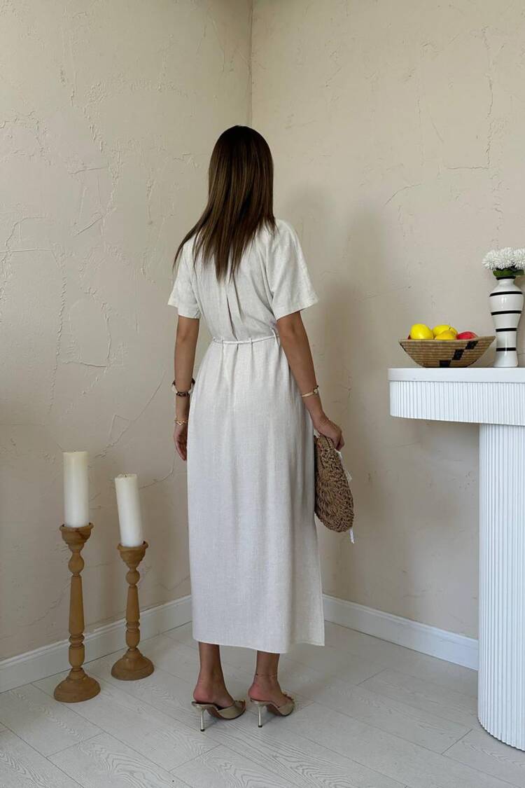 Shift Dress With V-Neck And Short Sleeves