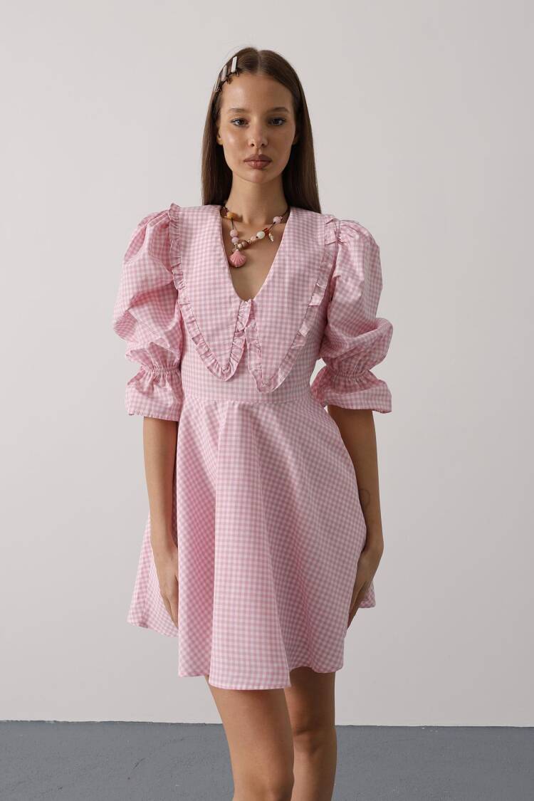 Fit And Flare Mini Dress With Puff 3/4 Sleeves