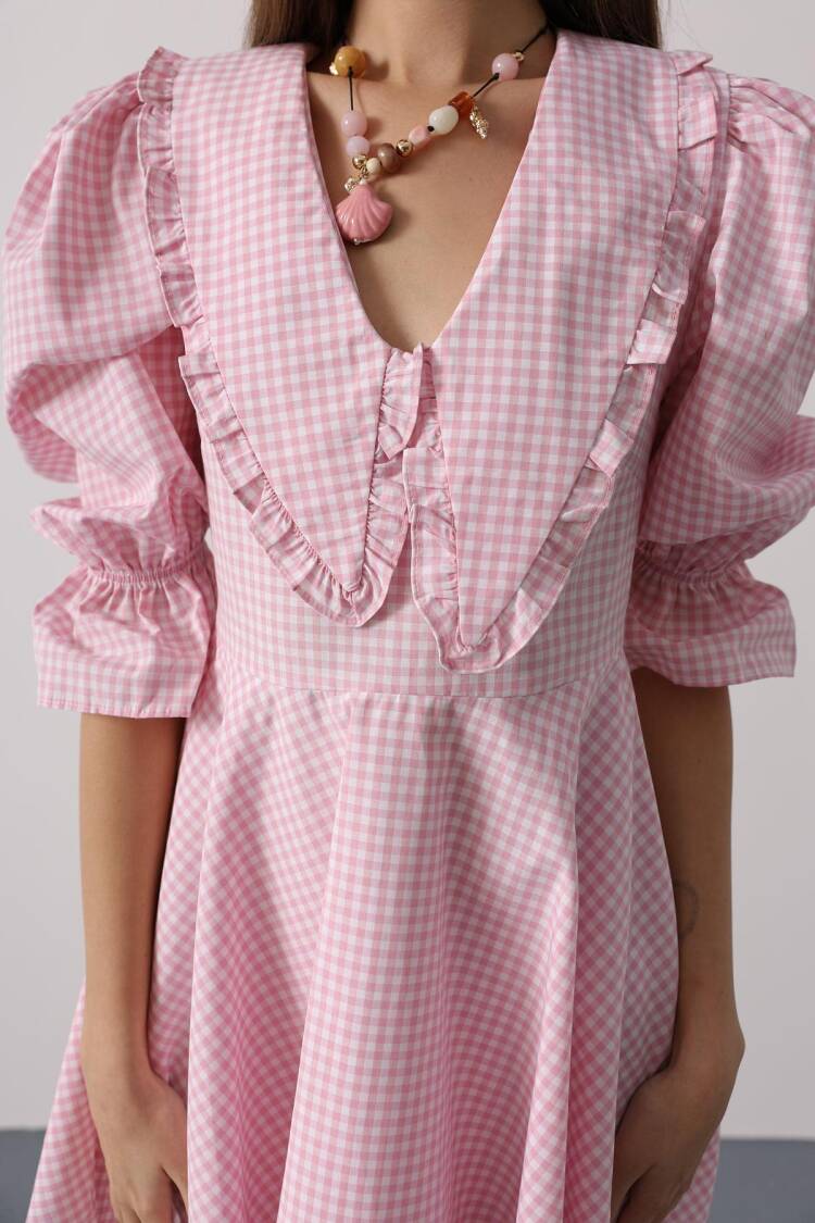 Fit And Flare Mini Dress With Puff 3/4 Sleeves