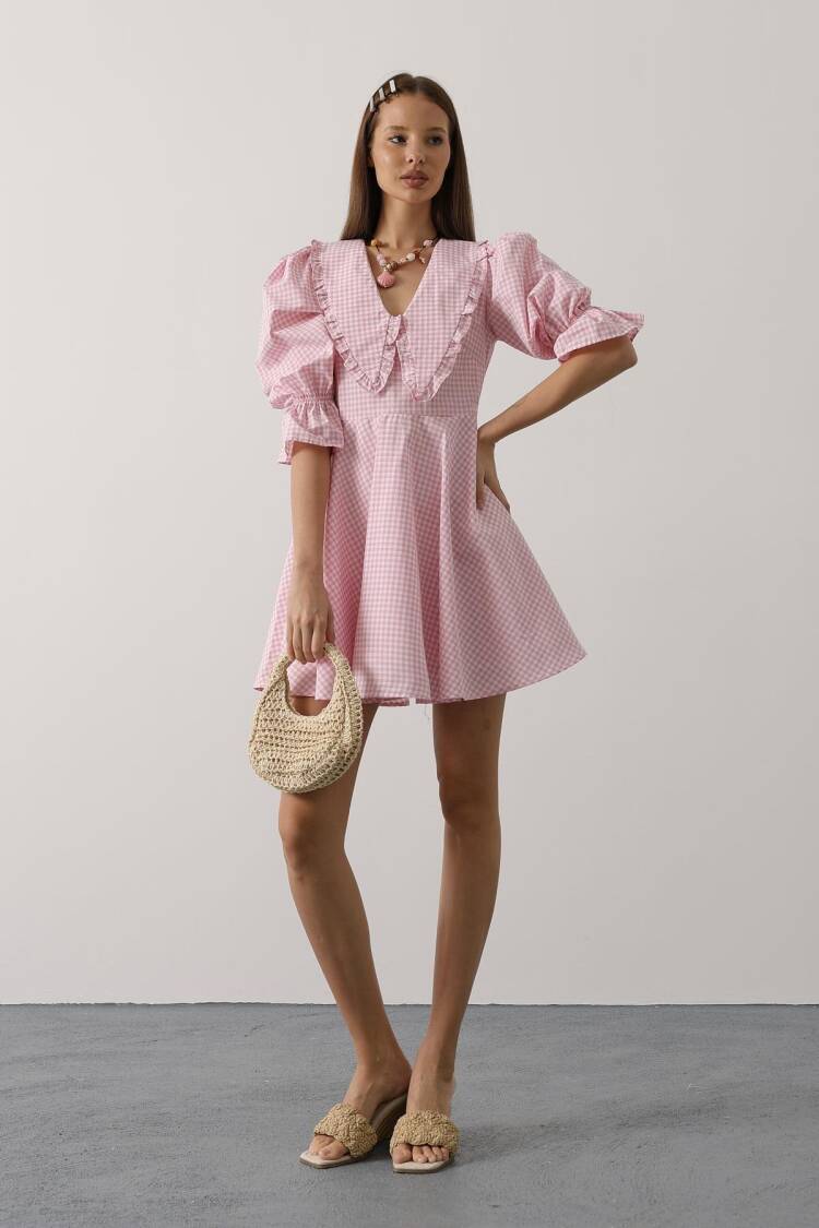 Fit And Flare Mini Dress With Puff 3/4 Sleeves - Brand: Reyon - Women's Clothing Wholesale - Globality Store