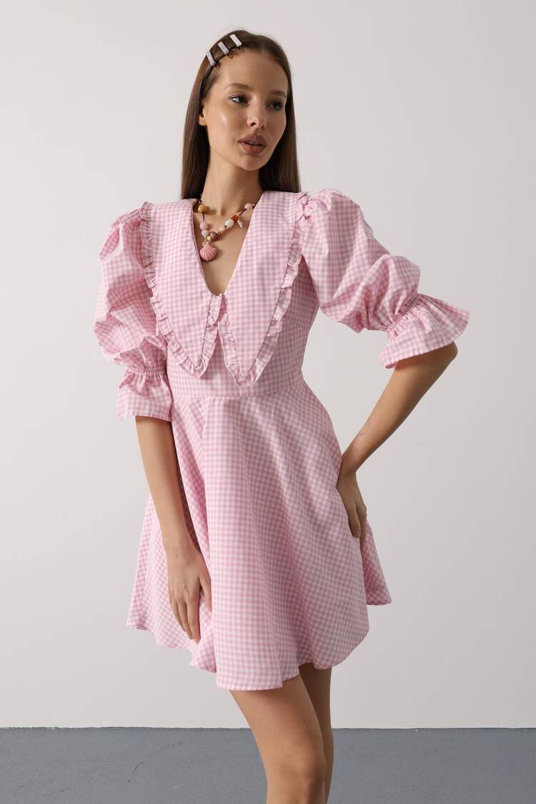 Fit And Flare Mini Dress With Puff 3/4 Sleeves