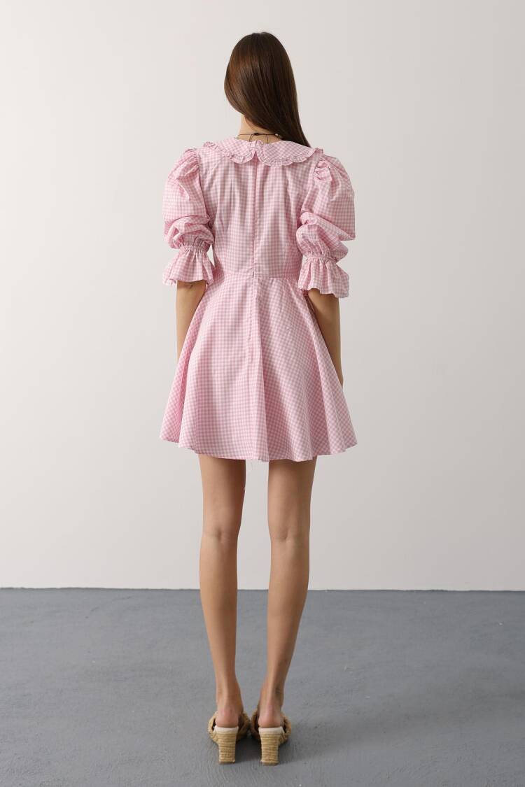 Fit And Flare Mini Dress With Puff 3/4 Sleeves