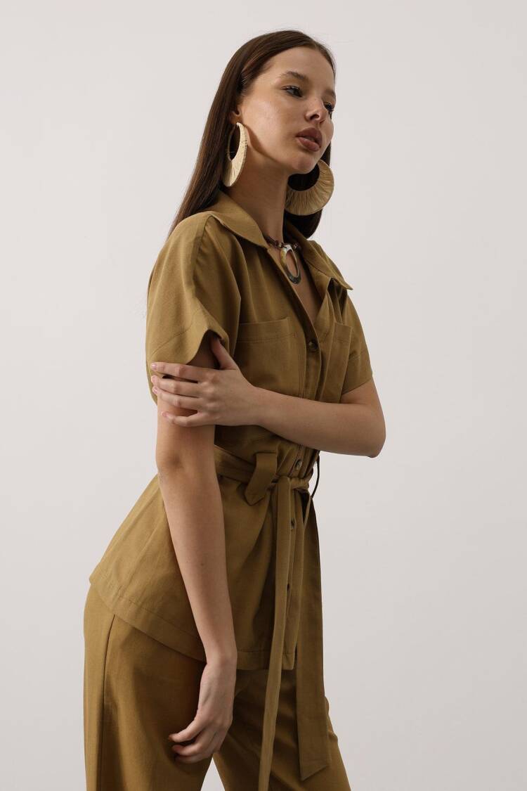 Khaki Casual Elegant Set