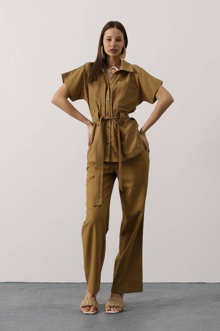 Khaki Casual Elegant Set