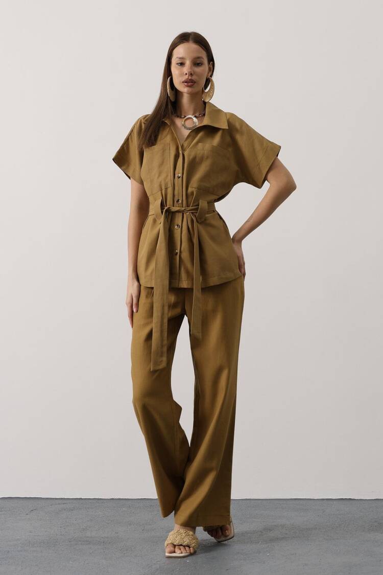 Khaki Casual Elegant Set