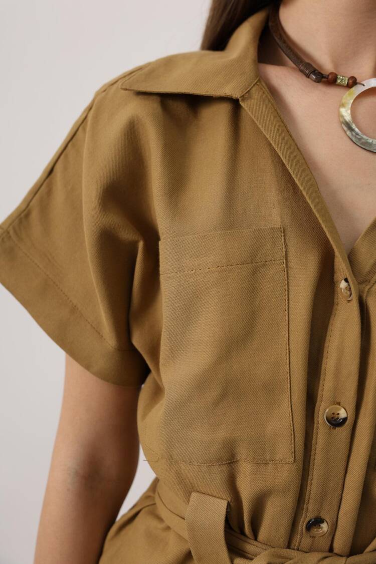 Khaki Casual Elegant Set