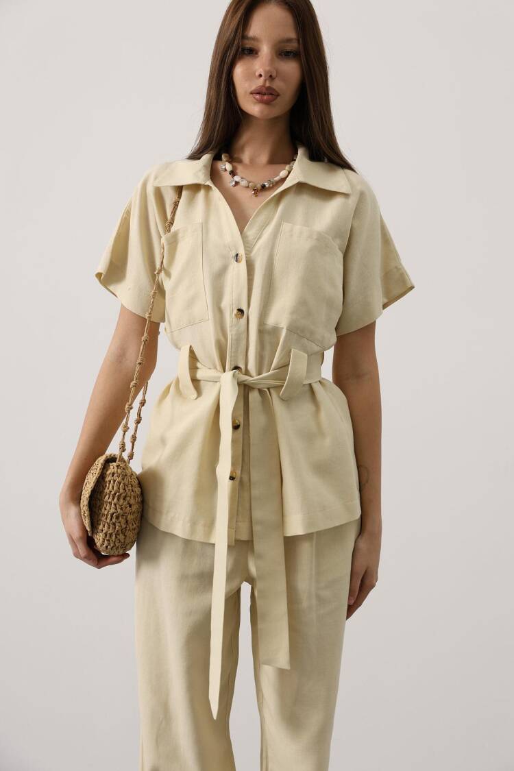 Beige Elegant Formal Set With Wide Leg Palazzo