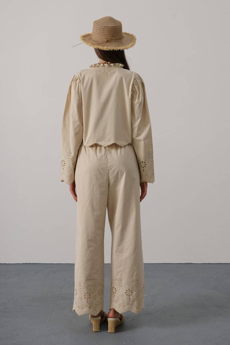 Beige Boho Tie Closure Palazzo Set