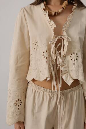 Beige Boho Tie Closure Palazzo Set - Brand: Reyon - Women's Clothing Wholesale - Globality Store