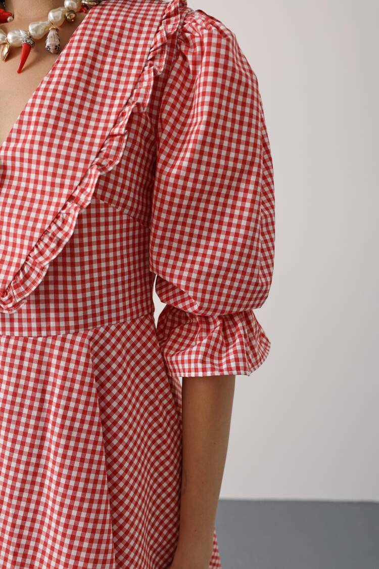 Fit And Flare Mini Dress With 3/4 Puff Sleeves