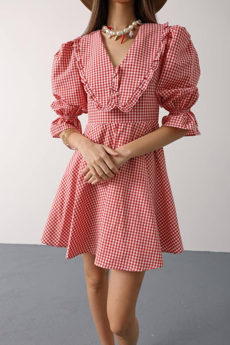 Fit And Flare Mini Dress With 3/4 Puff Sleeves