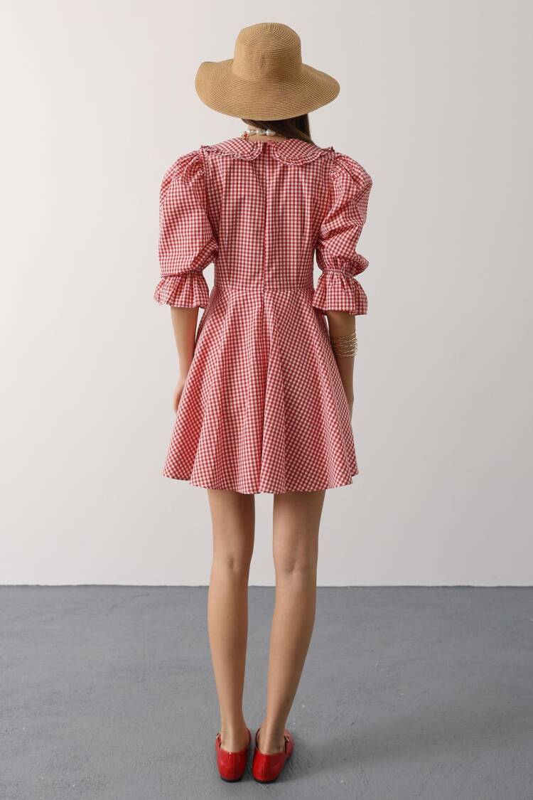 Fit And Flare Mini Dress With 3/4 Puff Sleeves