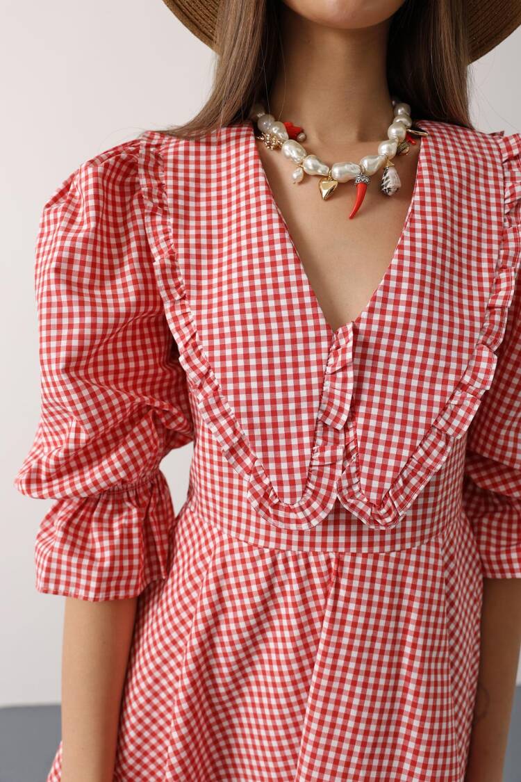Fit And Flare Mini Dress With 3/4 Puff Sleeves