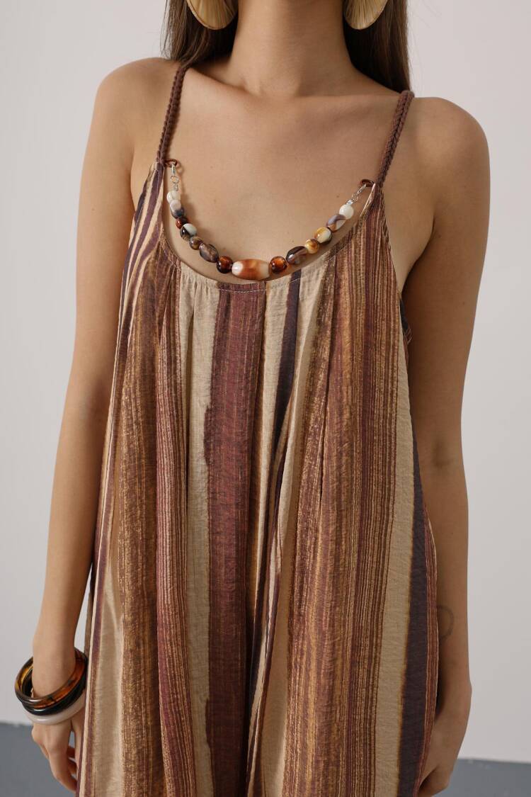 Brown Boho Sleeveless Striped Slip Dress