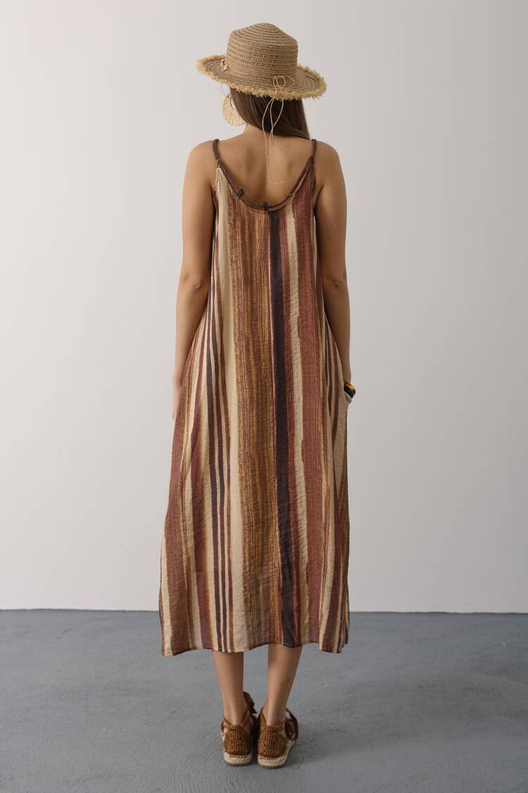 Brown Boho Sleeveless Striped Slip Dress