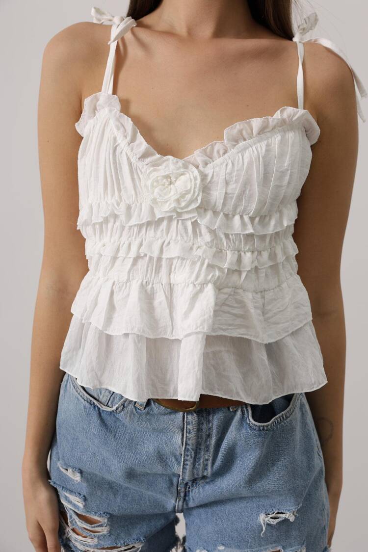 Boho Sleeveless Blouse With Sweetheart Neck