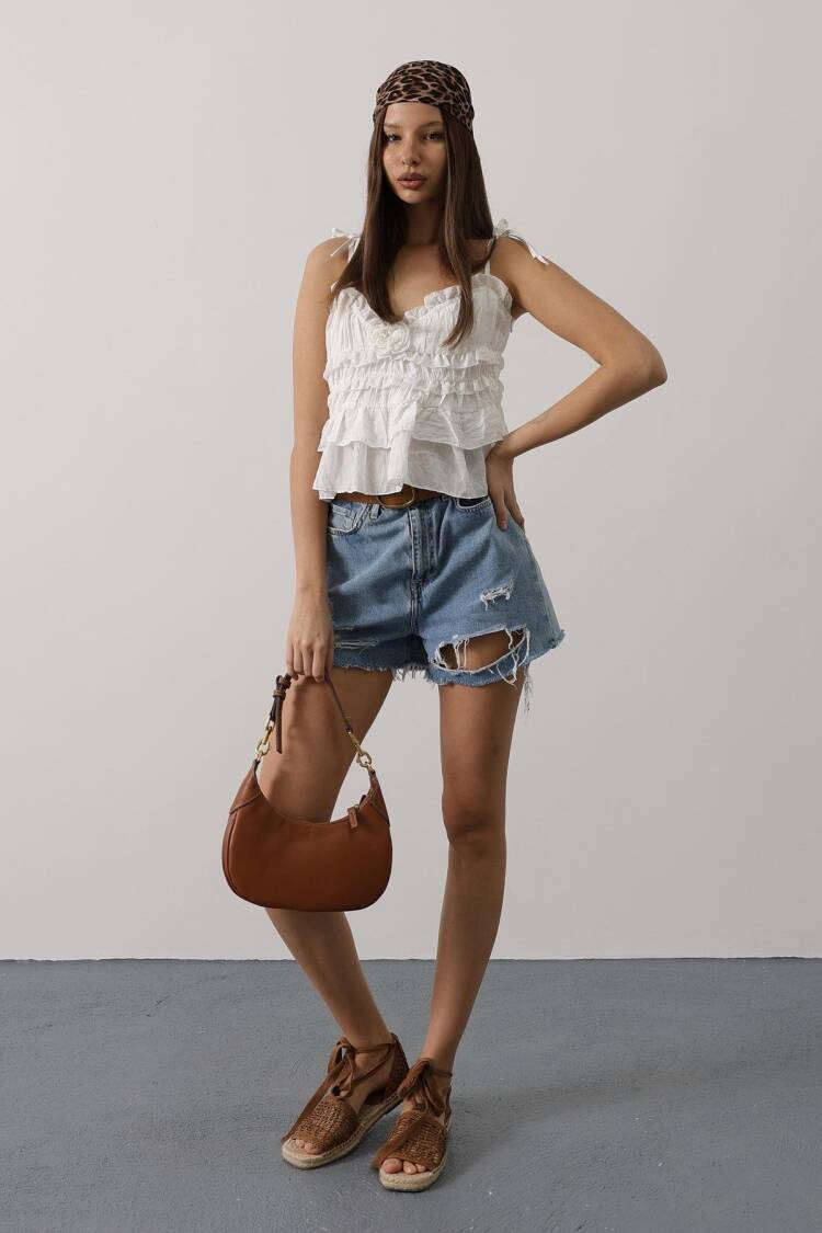 Boho Sleeveless Blouse With Sweetheart Neck
