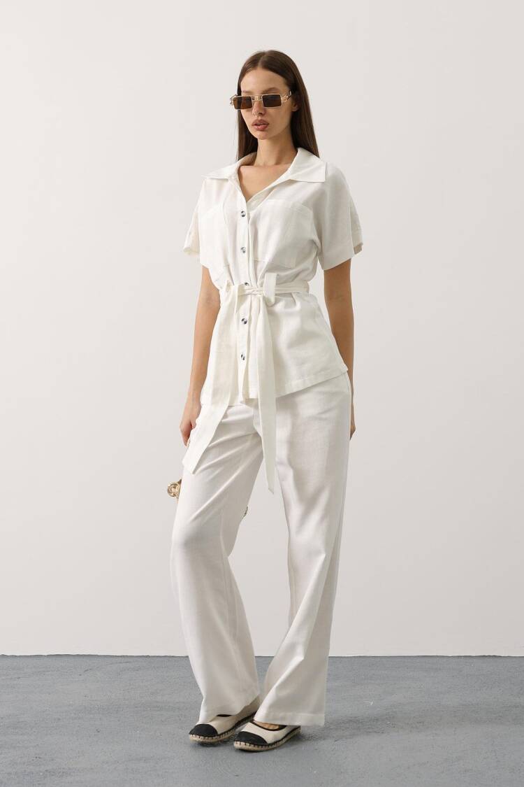 Elegant Buttoned Palazzo Set - Brand: Reyon - Women's Clothing Wholesale - Globality Store