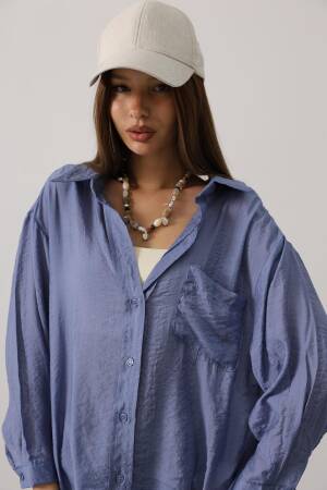 Blue Casual Streetwear Oversized Shirt - Brand: Reyon - Women's Clothing Wholesale - Globality Store