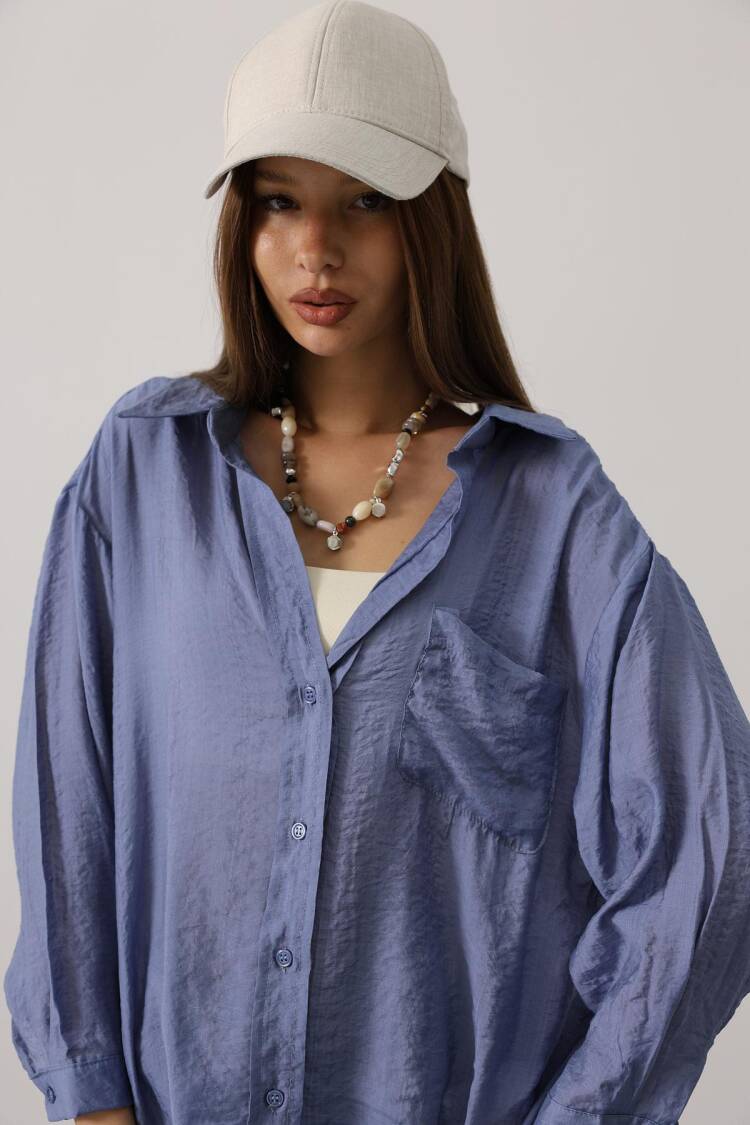 Blue Casual Streetwear Oversized Shirt