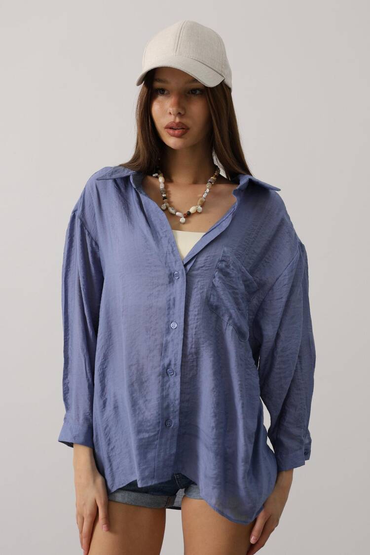Blue Casual Streetwear Oversized Shirt